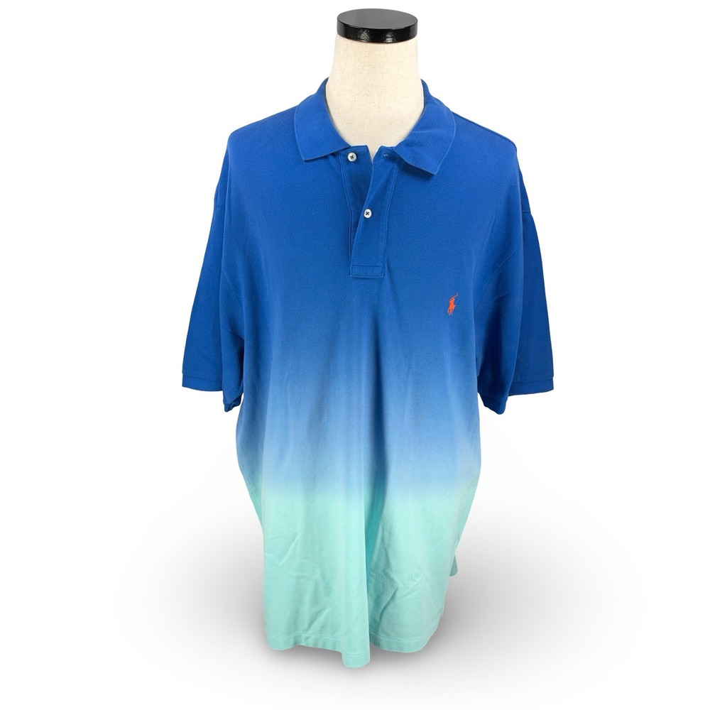 Polo Ralph Lauren Mens 2XB Big & Tall Blue Ombre Dip Dye Short Sleeve Polo Shirt
